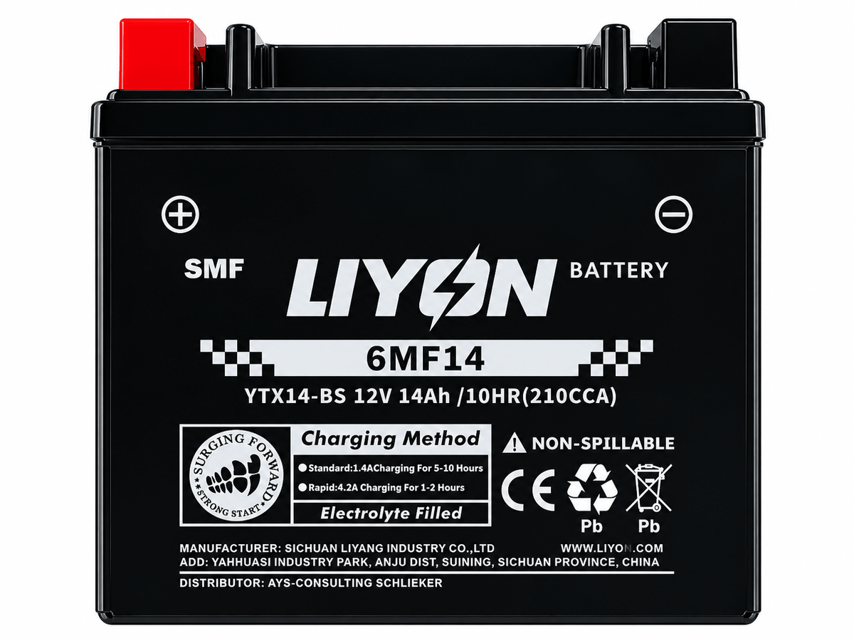 LIYON YTX14-BS Motorradbatterie 12V 14Ah / 10HR (210CCA)
