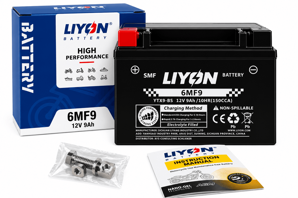 YTX9-BS Motorradbatterie 12V 9Ah | LIYON Schweiz