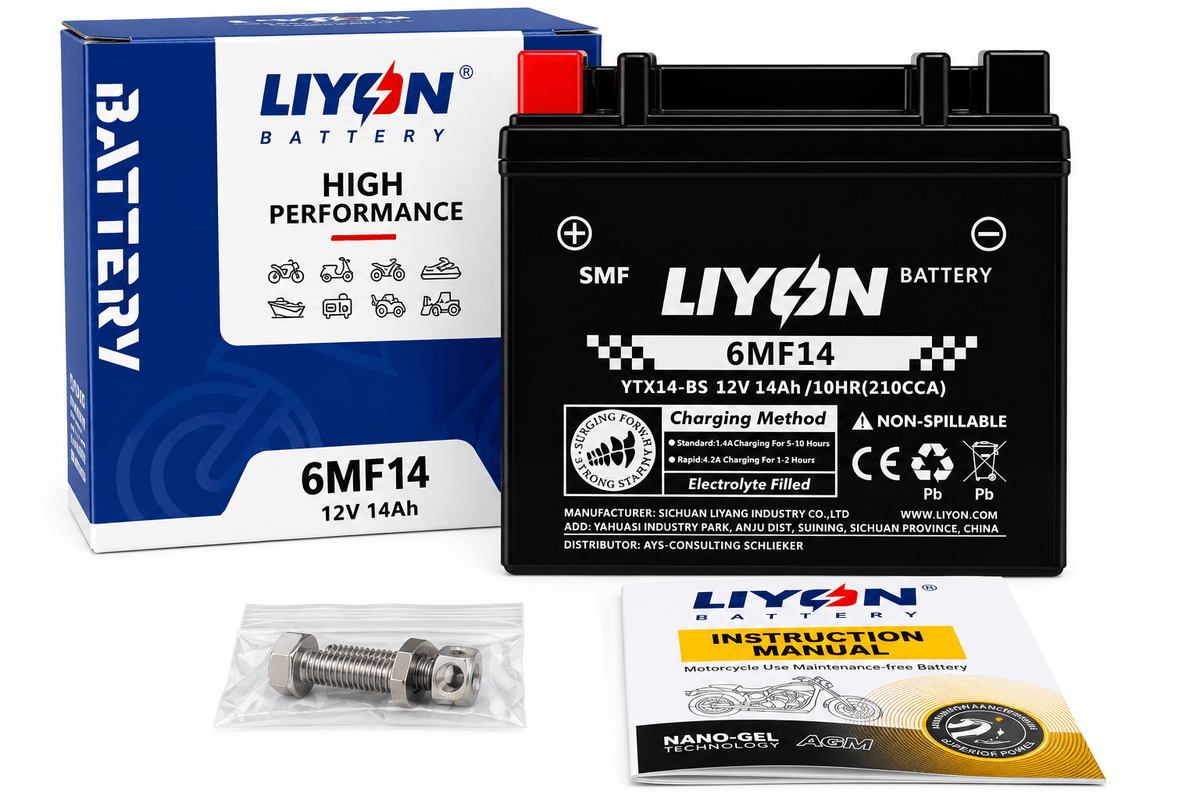LIYON YTX14-BS Motorradbatterie 12V 14Ah / 10HR (210CCA)