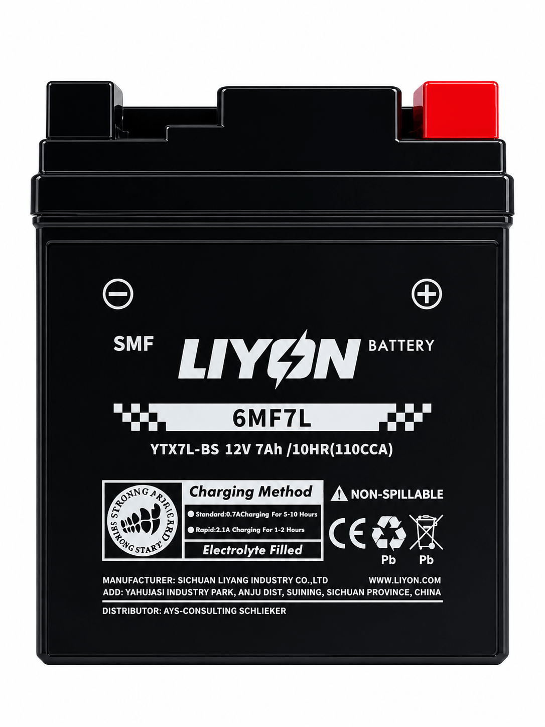 LIYON YTX7L-BS Motorradbatterie 12V 7Ah / 10HR (110CCA)
