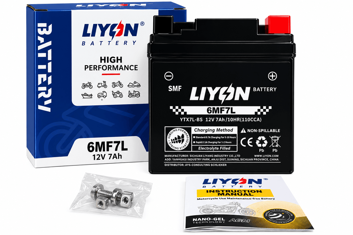 LIYON YTX7L-BS Motorradbatterie 12V 7Ah / 10HR (110CCA)