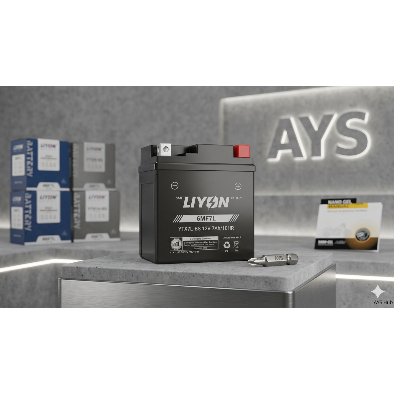 LIYON 6MF7L YTX7L-BS Motorradbatterie 12V 7Ah AGM