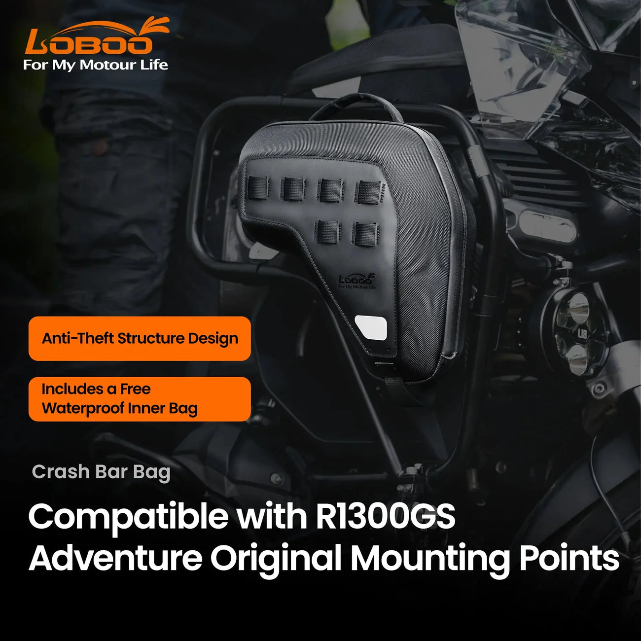 LOBOO Sturzbügeltaschen (5L Paar) für BMW R1300GS Adventure (2024+) – Diebstahlgeschützte EVA-Hartschalen-Taschen