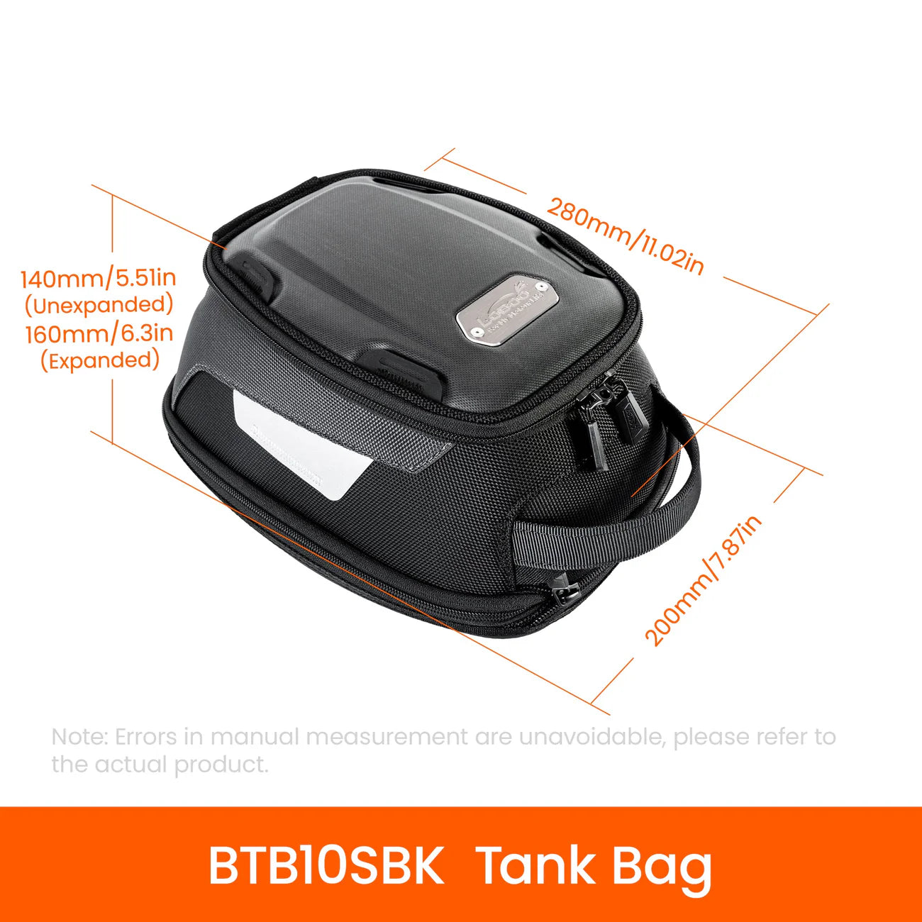 LOBOO BTB10SBK Quick-Lock Tankrucksack (Erweiterbar, 4.5L – 6.5L) – 2520D Ballistic Nylon Adventure-Gepäck