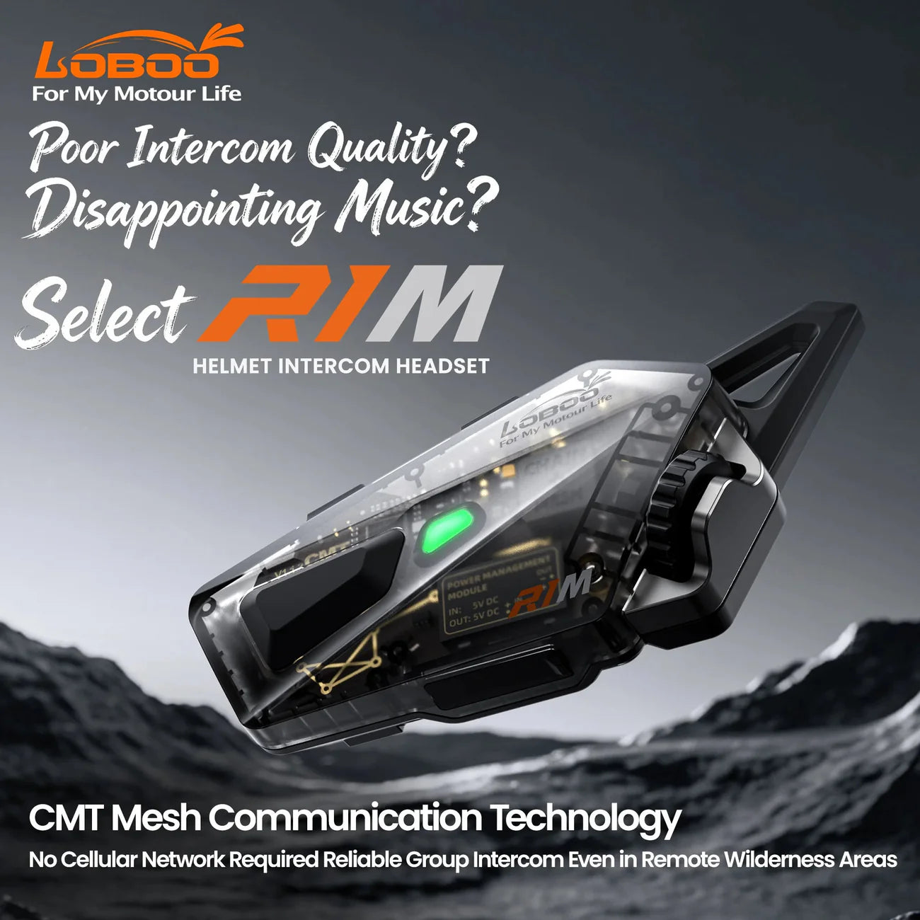 LOBOO R1M Motorcycle Intercom Helmet Headset – 24-Rider Bluetooth Mesh, 60H, IP67