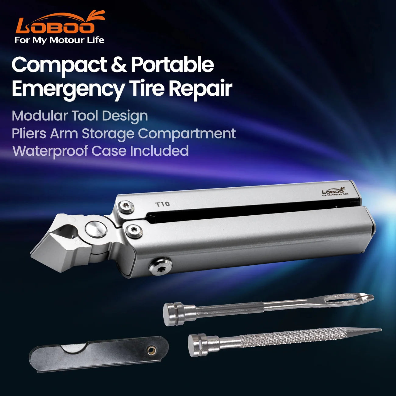 LOBOO T10 Multitool — Das kompakte All-in-One Reifen-Reparaturset für Adventure- & Reiseenduro-Touren