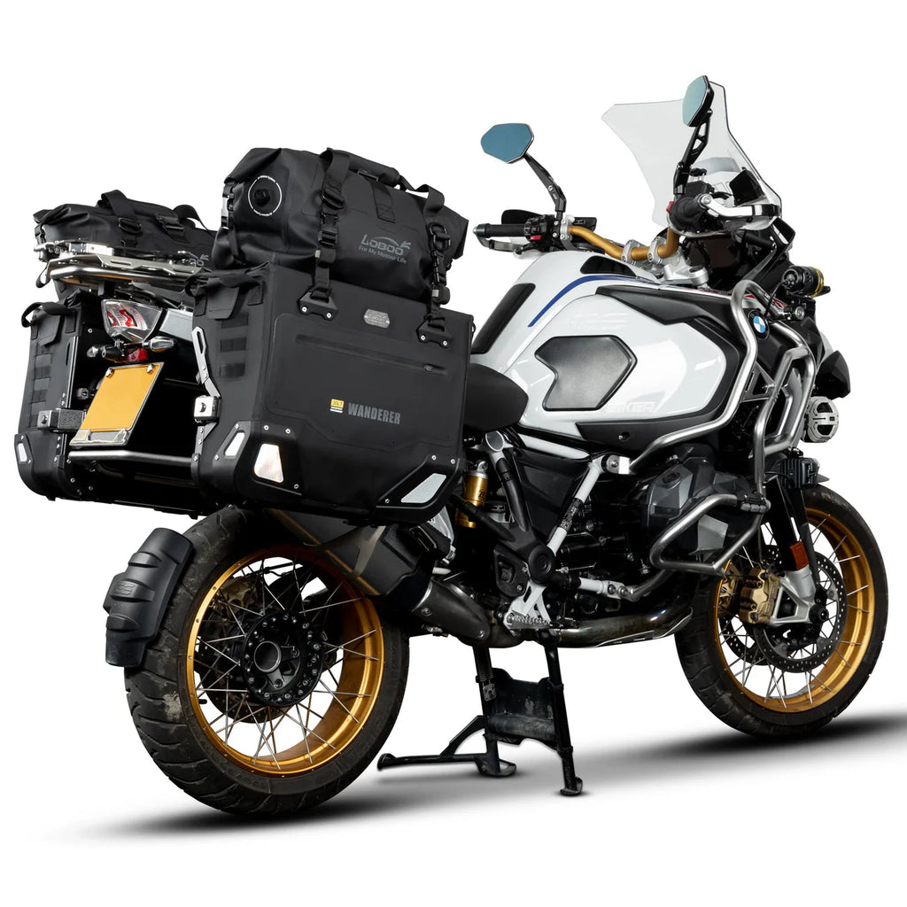 LOBOO Wanderer Wasserdichte Seitentaschen (40L/40L) — Kompaktes Quick-Release Soft-Pannier-System mit MOLLE-Erweiterung für Motorrad-Adventure-Touren