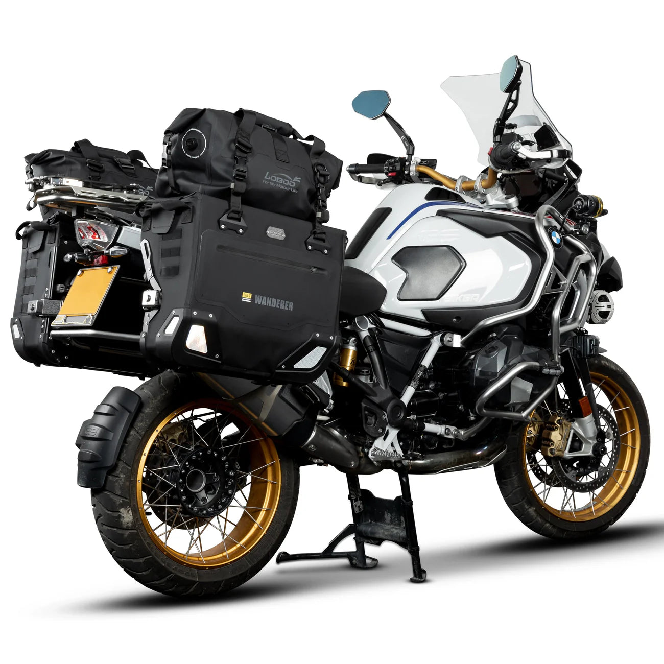 LOBOO Wanderer Wasserdichte Seitentaschen (40L/40L) — Kompaktes Quick-Release Soft-Pannier-System mit MOLLE-Erweiterung für Motorrad-Adventure-Touren
