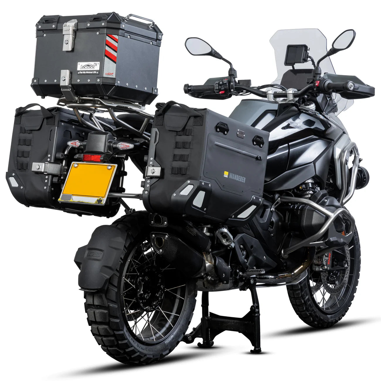 LOBOO Wanderer Wasserdichte Seitentaschen (40L/40L) — Kompaktes Quick-Release Soft-Pannier-System mit MOLLE-Erweiterung für Motorrad-Adventure-Touren