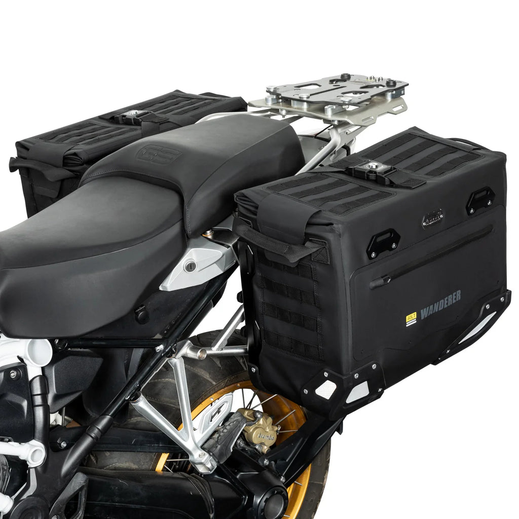 LOBOO Wanderer Wasserdichte Seitentaschen (40L/40L) — Kompaktes Quick-Release Soft-Pannier-System mit MOLLE-Erweiterung für Motorrad-Adventure-Touren