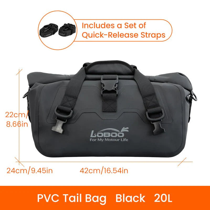 LOBOO 20L Magnetische Roll-Top Motorrad Hecktasche – IPX6 Wasserdichte Dry Duffel mit Entlüftungsventil